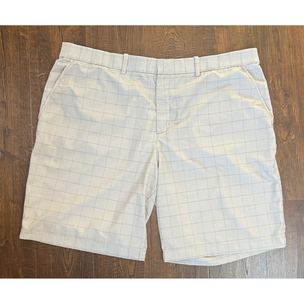Nike Golf Dri-FIT Plaid Shorts Mens 42 Grey White Performance Flat Front 10.5"